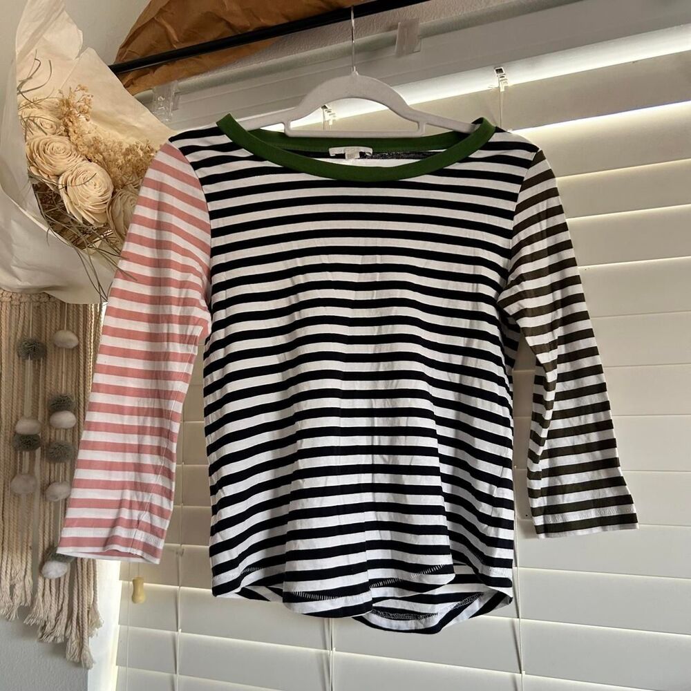 COS Mixed Stripe Colorblock Long Sleeve Top Green Pink Black XS